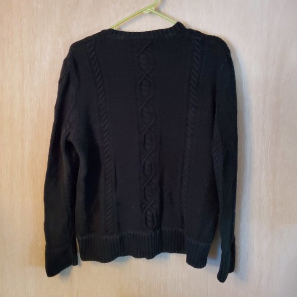 Hudson North Black Cable Knit V Neck Sweater, Size Large Good - Picture 2 of 4